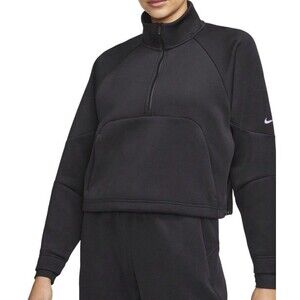 Nike Dri-Fit Prima Cropped Quarter Zip Pullover Size SM Black LS Thumb Holes Gym
